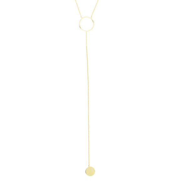 14K Solid Gold Hawley St. Disk Lariat Necklace